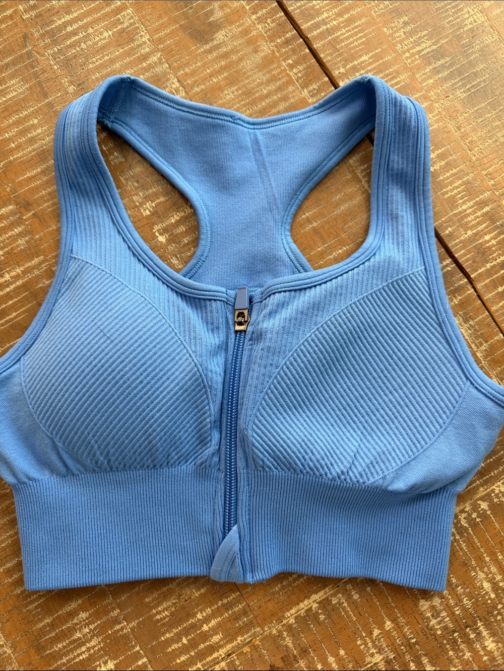 Supportive Front-Zip Racerback Sports Bra in Blue